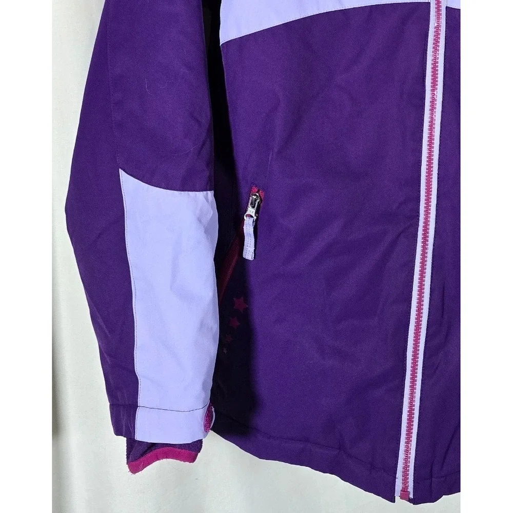Lands End Kids Girls Purple‎ Light Purple Star Ski Jacket Hooded Zip Up XL